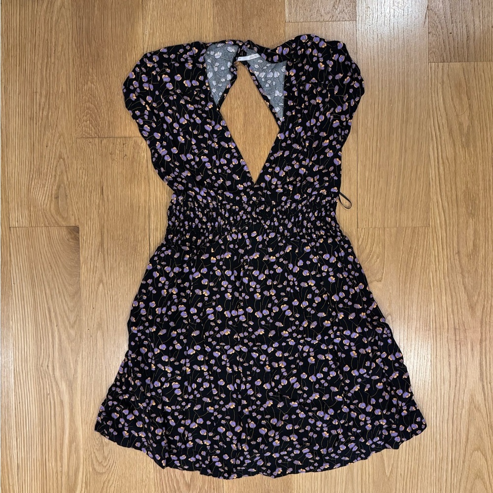 Free People Black and Purple Floral Backless Dress
